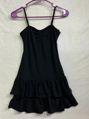 WITH JULES Women’s Shimmer Ruffle Mini Dress Size Large Black Spaghetti Strap